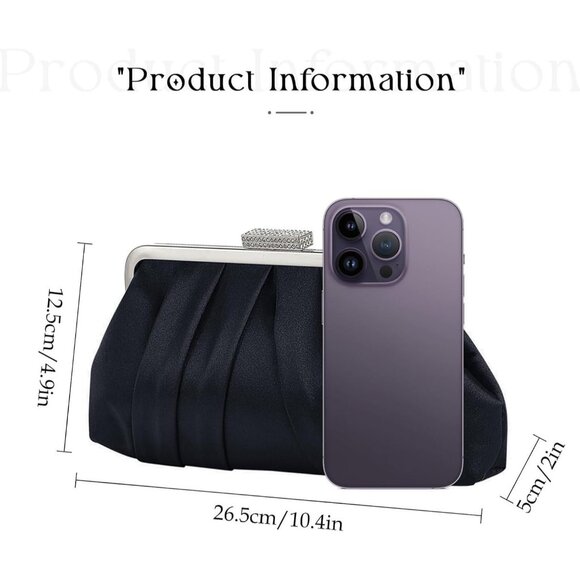 Women Elegant Pleated Clutch Bag Ruched Purse with Metal Chain, Dressy Crossbody - Picture 2 of 8